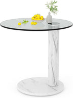 Hooseng Glass Round Coffee Table End Table, 22-Inch Modern Tempered Transparent Glass Top,Perfect for Living Room,Cafe,Home,and Office(White)