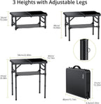Anbte 2ft Folding Camping Table, 3 Adjustable Heights Small Folding Table | Aluminum Lightweight Folding Table, with Portable Handle & Storage Net, for Camp Beach Travel Fishing Outdoor, 23"x16", Black