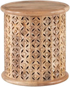 MAKLAINE Transitional Wood Hand Carved Side Table in Natural