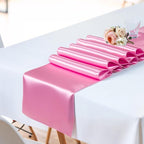 SHEJIZE 10 Pack Pink Satin Table Runner 12x108 Inches Long, Bright Silky Smooth Satin Table Runner Table Decor for Wedding Banquet Christmas Prom Event Birthday Party
