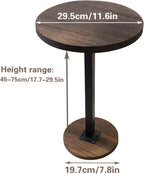 Small Side End Table, Adjustable Height and 360° Swivel Drink Desk for Small and Narrow Space, 11.7 Inch Diameter Rustic Round Table for Bar, Cafe, Living Room Sofa, Bedroom Nightstand