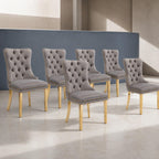 Upholstered Dining Chairs Set of 6, Velvet Wingback Chair with Ring Pull | Kitchen Chairs, Dining Room Chairs, Modern Dining Chair, Dinning Seat, Sillas de Comedor, Taupe Velvet, Gold Tube Legs