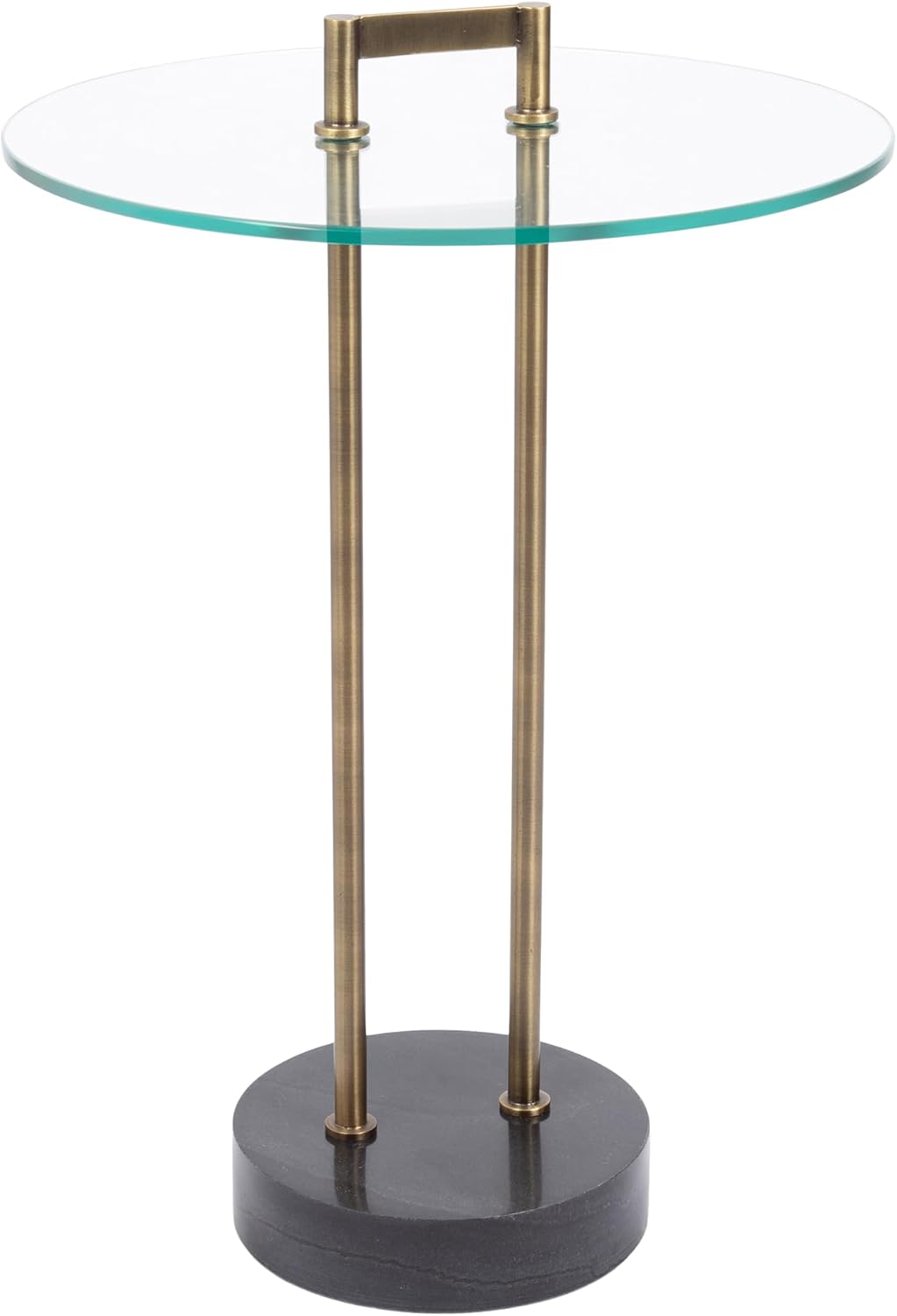 Kate and Laurel Cerullo Modern Round Glass Side Table with Marble Base, 16 x 16 x 24, Antique Brass and Black Marble, Glam Circle End Table for Use as Indoor Plant Stand or Bedroom Nightstand
