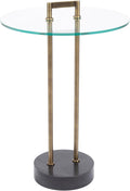 Kate and Laurel Cerullo Modern Round Glass Side Table with Marble Base, 16 x 16 x 24, Antique Brass and Black Marble, Glam Circle End Table for Use as Indoor Plant Stand or Bedroom Nightstand