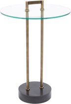 Kate and Laurel Cerullo Modern Round Glass Side Table with Marble Base, 16 x 16 x 24, Antique Brass and Black Marble, Glam Circle End Table for Use as Indoor Plant Stand or Bedroom Nightstand
