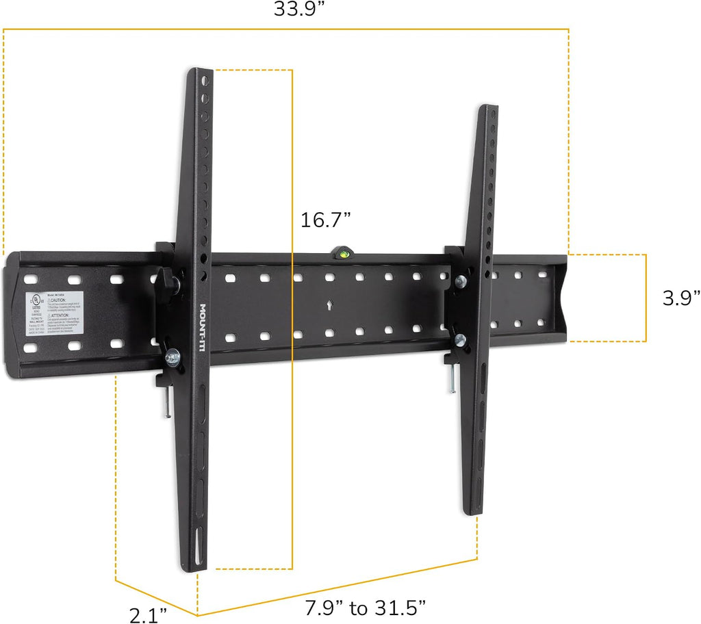 Mount-It! UL Certified Tilting TV Wall Mount for Most 43-90 Inch Flat Screen TVs, Heavy Duty Wall Mount TV Bracket Max VESA 800x400, Holds up to 110 lb, Tilting Display Bracket Fits 70, 80, 90 inch