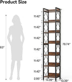 LITTLE TREE Corner Book Shelf, 78.7" Tall Narrow Bookcase, 7-Tier Skinny Wooden Display Shelves with Sturdy Metal Frame for Living Room, Modern Slim Standing Bookshelves for Office Shelf, Small Spaces