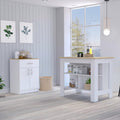 2 Piece Kitchen Set with Island and Pantry Cabinet, White/Light Oak | Includes interlocking mechanism for assembly without tools