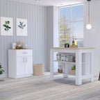 2 Piece Kitchen Set with Island and Pantry Cabinet, White/Light Oak | Includes interlocking mechanism for assembly without tools