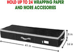 Wrapping Paper Storage Container | Gift Wrap Organizer Under Bed | 41”x14”x6” | Box Holder for 18-24 Rolls Up to 40” | 600D Oxford Material | Pockets for Ribbon, Bows, and Accessories (Black)