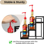 THYGIFTREE 3-Tier Coffee Syrup Organizer for 12 Bottles,Rotating Coffee Syrup Rack for 4 Bottles for Coffee Bar Station, Black