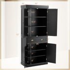 72" Kitchen Pantry Cabinet, Kitchen Cupboard with 2 Double-Doors Cabinet, Large Drawer, 4 Adjustable Shelves, Traditional Tall Storage Cabinets for Dining Room, Bathroom. Black