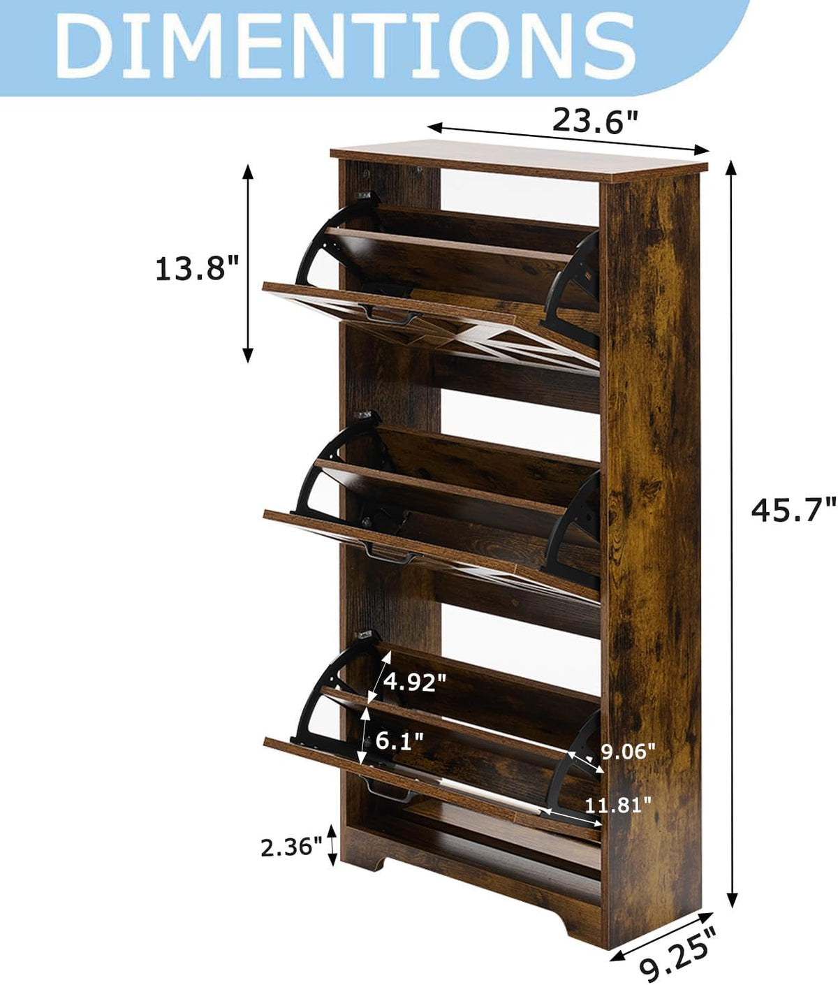 Shoe Cabinet with 3 Flip Drawers, Farmhouse Shoe Storage for Entryway, Wooden Shoe Organizer Cabinet with Adjustable Shelves, Hidden Slim Shoe Cabinet for Hallway, Living Room, Brown