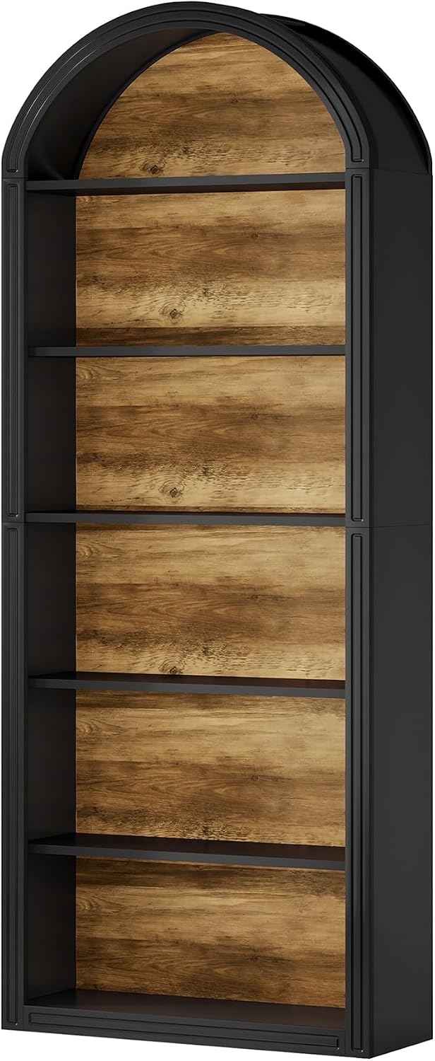 Tribesigns 6-Tier Black Arched Bookshelf, 77.16" Tall Arched Bookcase with Storage Shelves, Floor Standing Open Display Shelving Unit for Living Room, Bedroom, Home Office