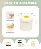 B FSOBEIIALEO Storage Ottoman Cube, 12.6" Ottoman with Storage, Cream White | Sunflower Shaped Footstool，Small Ottomans for Dorm , Faux Teddy Fur, Collapsible Folding Pouf Seat,Living Room, Entryway