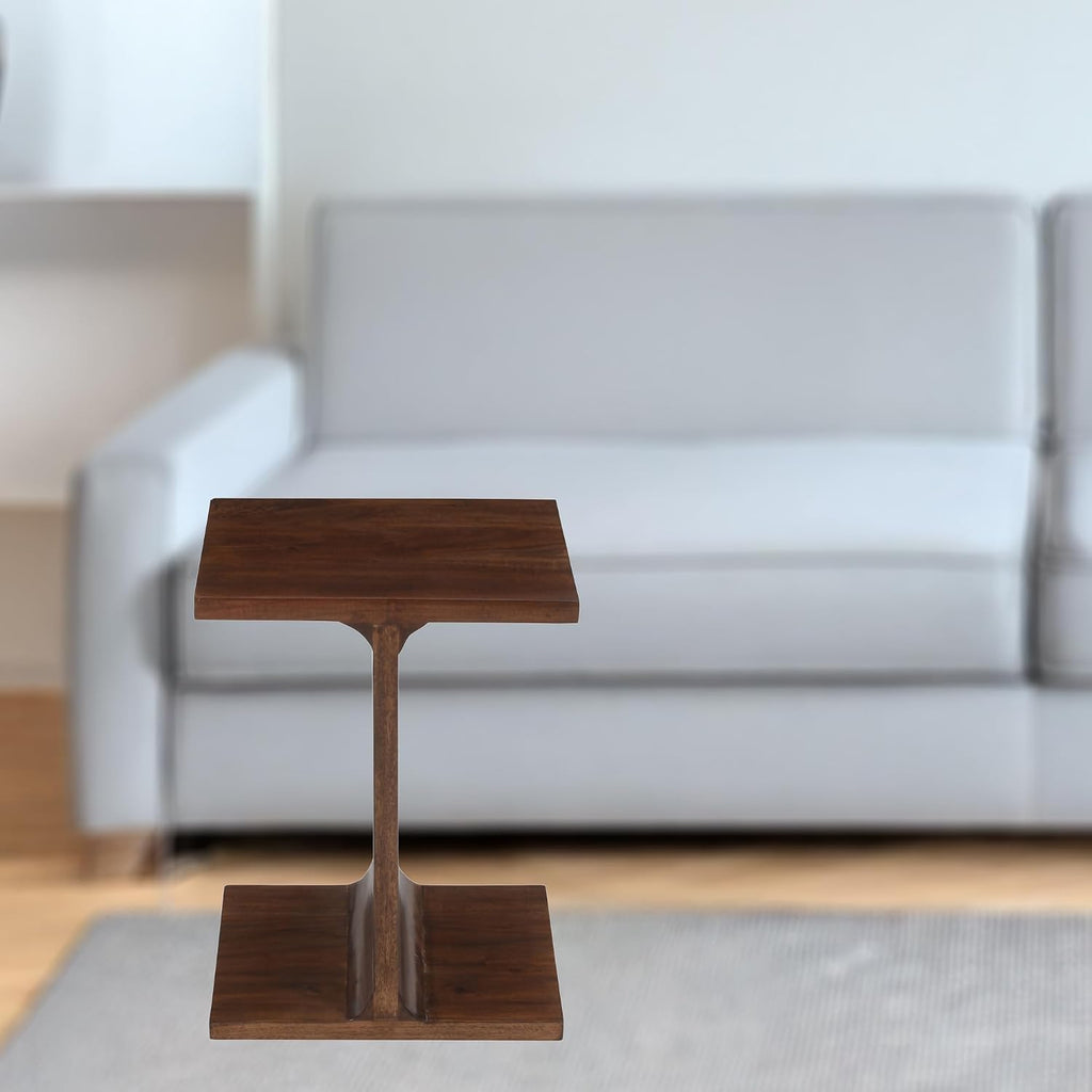 Jofran Idiom Acacia Wood Modern Accent End Table, I-Shape Side Table for Living Room Bedroom, Contemporary Small End Table, Walnut
