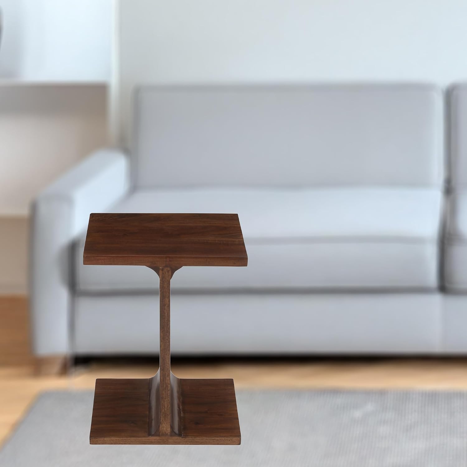 Jofran Idiom Acacia Wood Modern Accent End Table, I-Shape Side Table for Living Room Bedroom, Contemporary Small End Table, Walnut