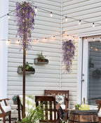 RECUTMS Artificial Hanging Plant 4 Pack Fake Fern with LED Lights Ivy Vines 2.5ft Faux Hanging Greenery Vine for Home Garden Wall Office Wedding Party Decoration (Purple)