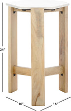 SAFAVIEH Home Collection - Pisa Side Table, White Marble Hexagon Top with Natural Wood Base, Fully Assembled (ACC3733A)