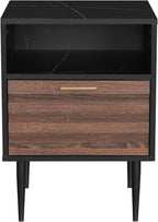 GIA Home Furniture Series Walnut Nightstands Set of 2, Faux Black Walnut Marble End Table for Living Room, Bedroom