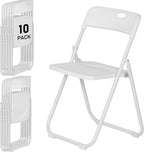 10 Pack White Plastic Folding Chairs, Lightweight Foldable Chair | 300lb Capacity Metal Frame Portable Stackable Commercial Seat for Party Events Wedding Office Picnic Indoor Outdoor