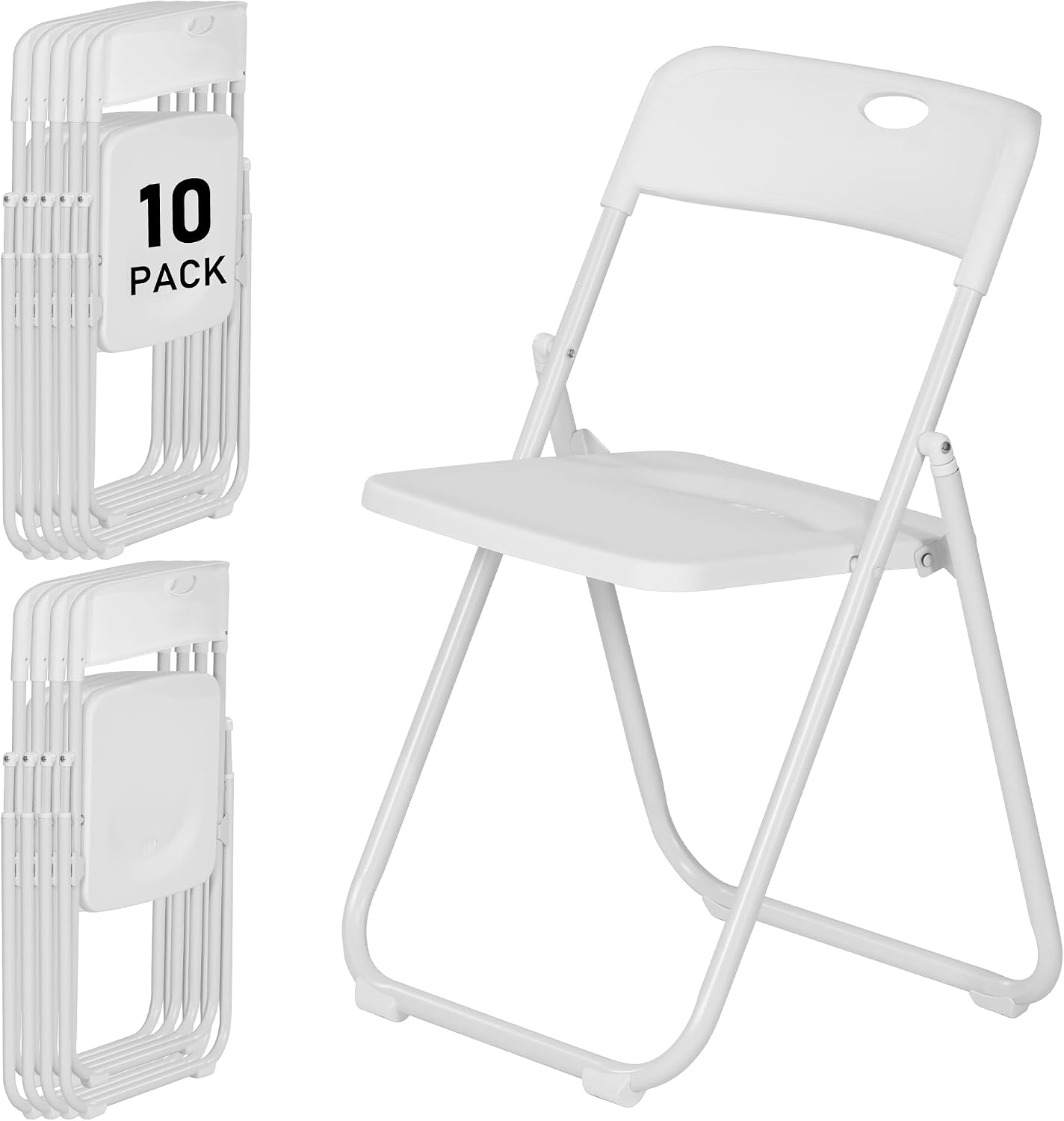 10 Pack White Plastic Folding Chairs, Lightweight Foldable Chair | 300lb Capacity Metal Frame Portable Stackable Commercial Seat for Party Events Wedding Office Picnic Indoor Outdoor