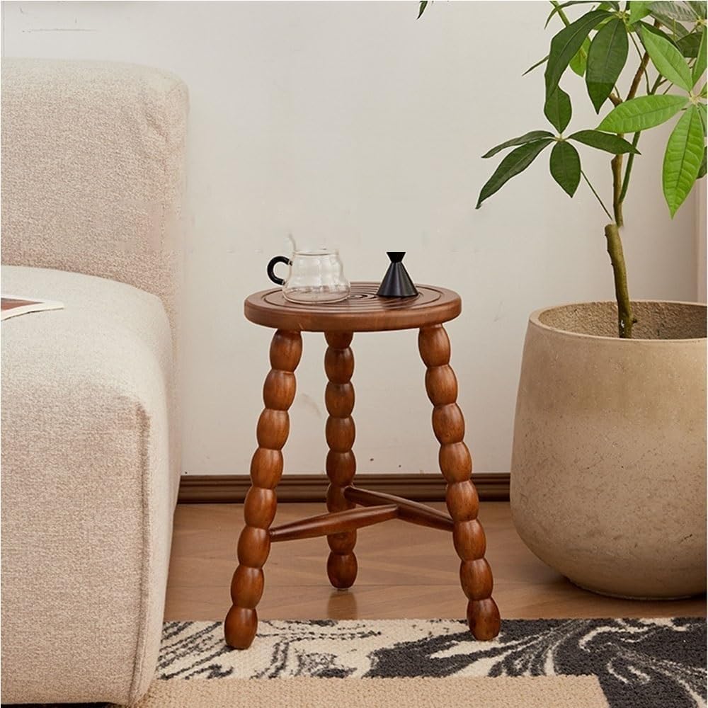 Solid Wood Side Table, Modern Round End Table, Simple Bedside Table, Bed Side Tables, Coffee Table, Sofa Table, Accent Table for Living Room, Bedroom(Brown)