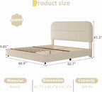 HOMBCK Queen Size Cloud Bed Frame, Cream Plush Boucle Upholstered Platform Bed, Adjustable Padded Headboard, Solid Wood Slat Support, Rounded Corners, Low‑Profile Design, No Box Spring Needed