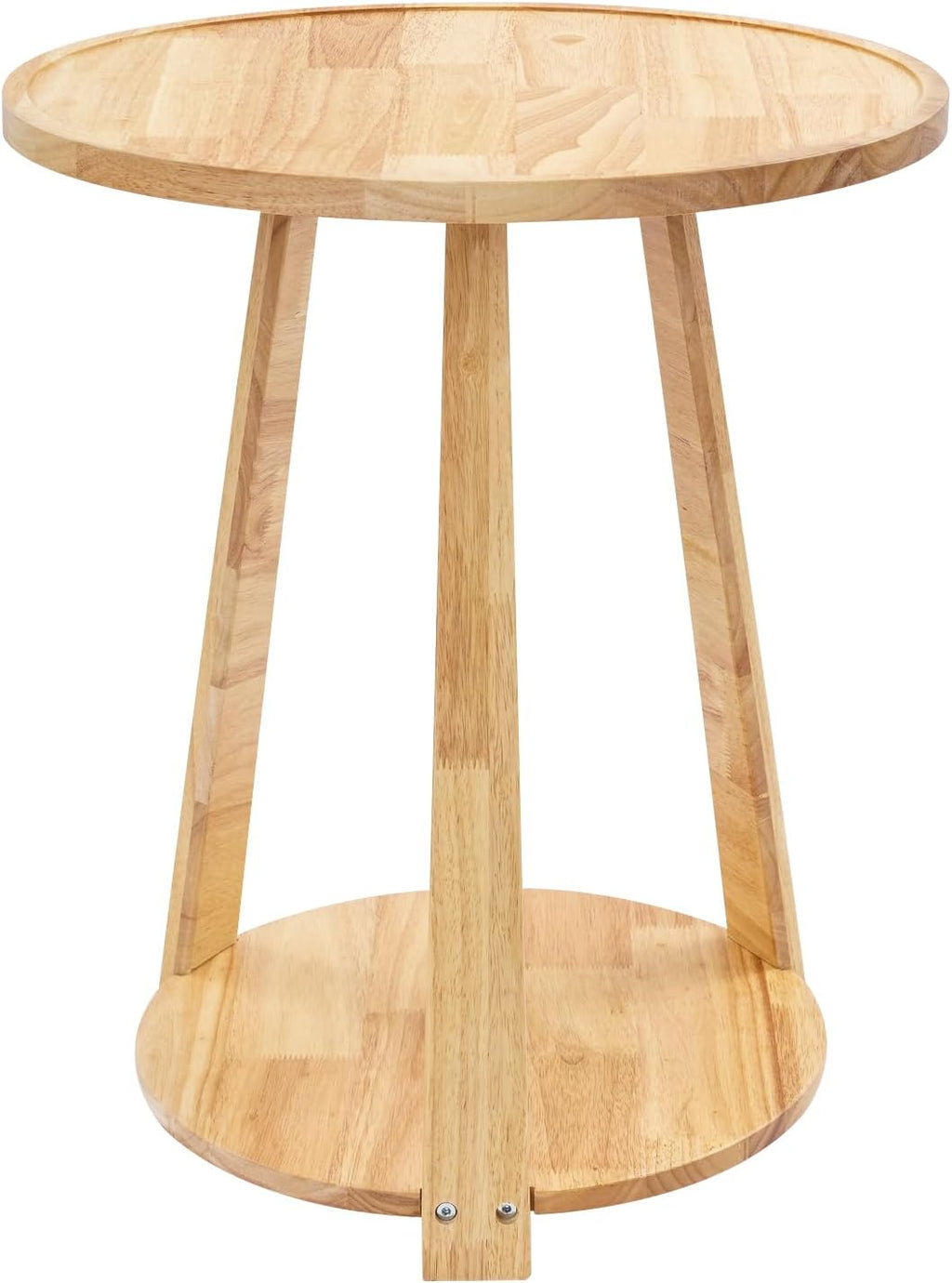 Small Round Side Table, 2-Tier End Table with Storage Shelf, Modern Couch Bedside Table for Living Room Bedroom Apartment Office (Burlywood)