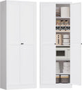 72" Tall Kitchen Pantry Cabinet,White Metal Pantry Cabinet with 2 Doors & 5 Adjustable Shelves,Utility Storage Cabinet for Living Room,Garage,Basement