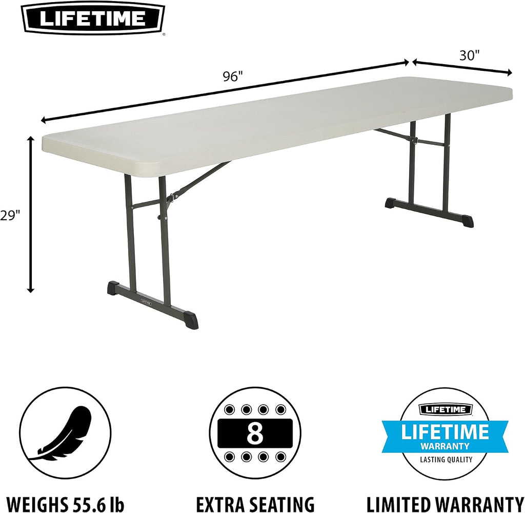 LIFETIME 880250 Professional Grade Folding Table, 8 ft, Almond HDPE Top, Bronze Powder-Coated Steel Frame, Seats 8, Indoor/Outdoor, 18-Packa
