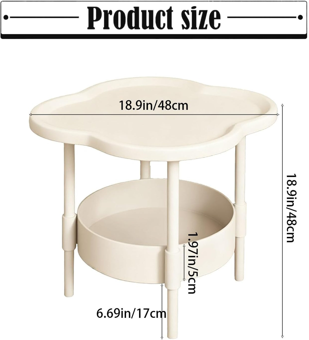 2-Tier Side Table with Removable Tray, Modern Small Coffee End Table for Living Room, Bedroom, Balcony, Indoor Outdoor Use (Black, One Size)