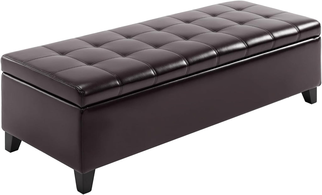 Versatile Storage Ottoman with Upholstered Soft-Touch Fabric Top and Sturdy Wood Frame for Living Room or Bedroom Use