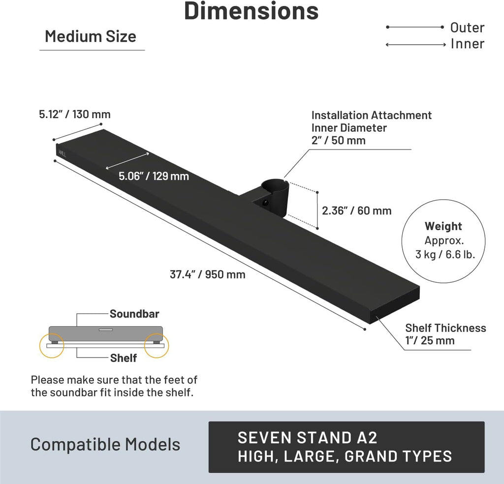 WALL 37.4" Soundbar Shelf for TV Stand Seven Stand A2 Models, Satin White | Compatible with WALL SEVEN STAND TV Stands, Creates a Floating Look for Soundbars, Remotes& Small Devices, Flexible Placement