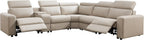 Power Reclining Sectional, Sectional Recliner, Leather Reclining Sectional | Electric Reclining Couch with Storage & USB, Console, Adjustable Headrest & Cup Holders for Living Room, 5-Seater Beige Brown