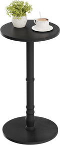 Homleke 12" Round Side Table, Solid Wood Pillar with Wood Top & Base, Small Drink Accent Table for Living Room, Bedroom, Sofa & Office, Easy Assembly, Black