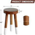 Teak Wood 9" Round Plant Stand |Dip Dyed Plant Stand |Accent Stool |Milking Stool |Bath Stool |Small Side Table (16" Tall White)