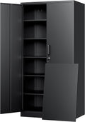Yizosh Metal Storage Cabinet with Lock - 72" Garage Storage Cabinet with 2 Locking Doors and 5 Adjustable Shelves, Black Steel Lockable for Office,Home,Garage