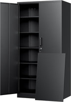 Yizosh Metal Storage Cabinet with Lock - 72" Garage Storage Cabinet with 2 Locking Doors and 5 Adjustable Shelves, Black Steel Lockable for Office,Home,Garage