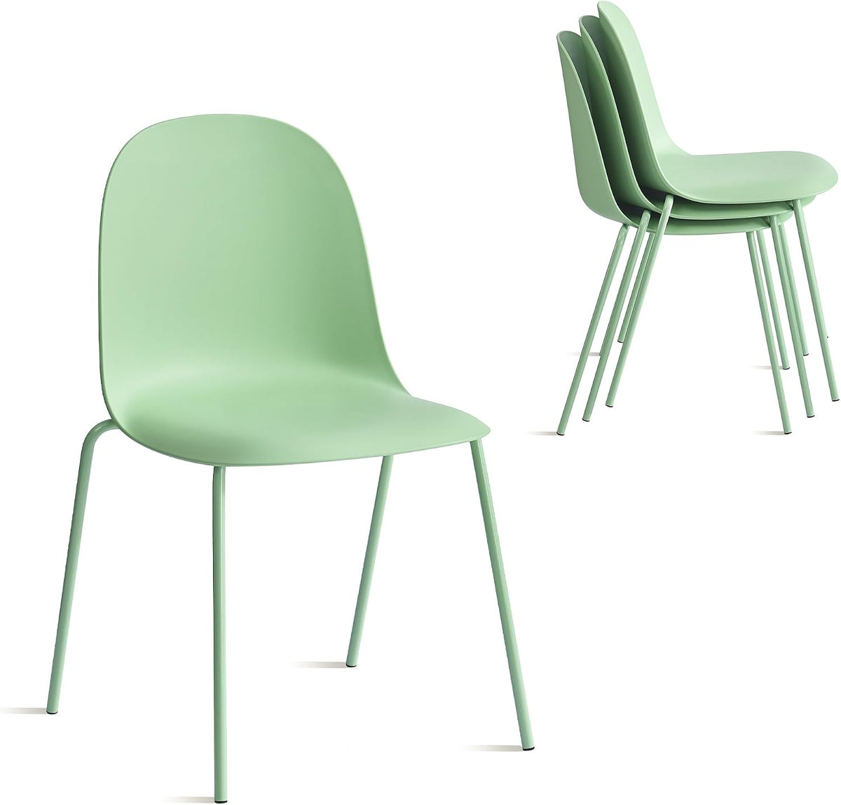 Green Dining Chairs Set of 4, Plastic Stackable Kitchen Chairs, Classic Indoor/Outdoor Chair with Metal Legs for Dining Room, Kitechen, Cafes, Restaurants