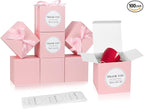 COTOPHER Small Gift Boxes 100 Pack 4x4x4 inches Pink Gift Boxes with Lids for Gifts, Crafting, Wedding Party Favor, Cupcake Boxes, Candy, Bridesmaids Proposal Box with Ribbons and Stickers (Pink, 100