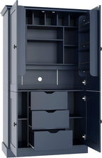 71" H Large Kitchen Pantry with 4 Doors, Freestanding Buffet with 3 Drawers, 6 Door Shelves and 6 Wine Racks, Wooden Storage Cabinet with Adjustable Shelves for Kitchen, Dining Room, Blue