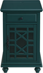 Martin Svensson Home Elegant Chairside End Table with Power — 24″W x 16″D x 25″H, Seamoss Green — Transitional Painted Accent Table with Flip-Top USB Charging, Drawer & Cabinet Storage