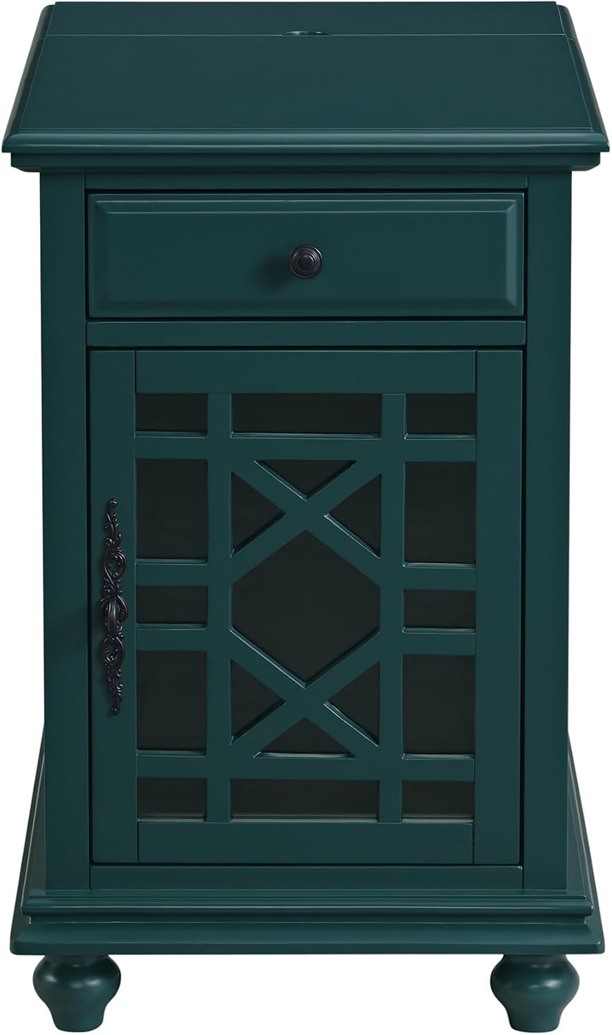 Martin Svensson Home Elegant Chairside End Table with Power — 24″W x 16″D x 25″H, Seamoss Green — Transitional Painted Accent Table with Flip-Top USB Charging, Drawer & Cabinet Storage