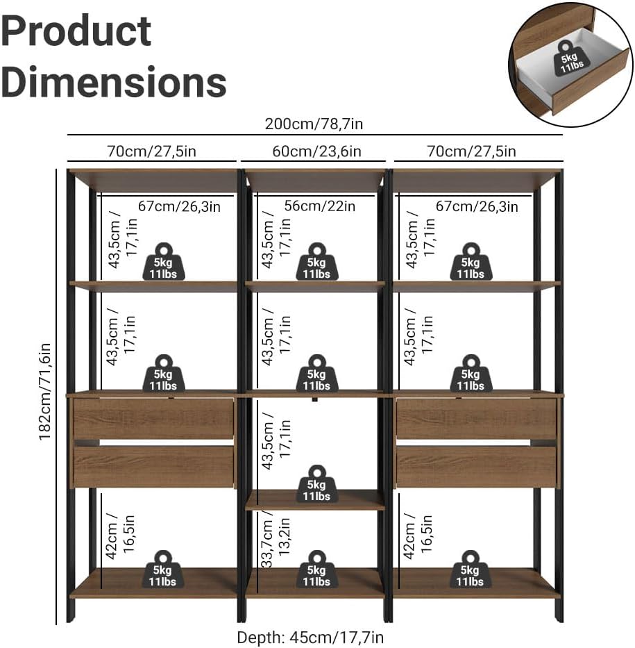 Madesa Kitchen Pantry Storage Rack with 4 Drawers and Open Shelves 78" L Multiuse Modular Cabinet for Kitchen Organization - Black/Brown