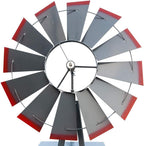 8FT Windmill for Yard Garden Decoration with Weather Vanes，Heavy Duty Outdoor Wind Mills, Large Metal Outdoor Windmill,Weather Resistant,Gray