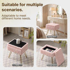 Faux Fur Storage Ottoman, Modern Soft Footstool, Storage Bench with Metal Legs, Vanity Seat, Fur Stool, Ottoman Coffee Table, Makeup Chair, Vanity Stools for Bedroom (Pink)