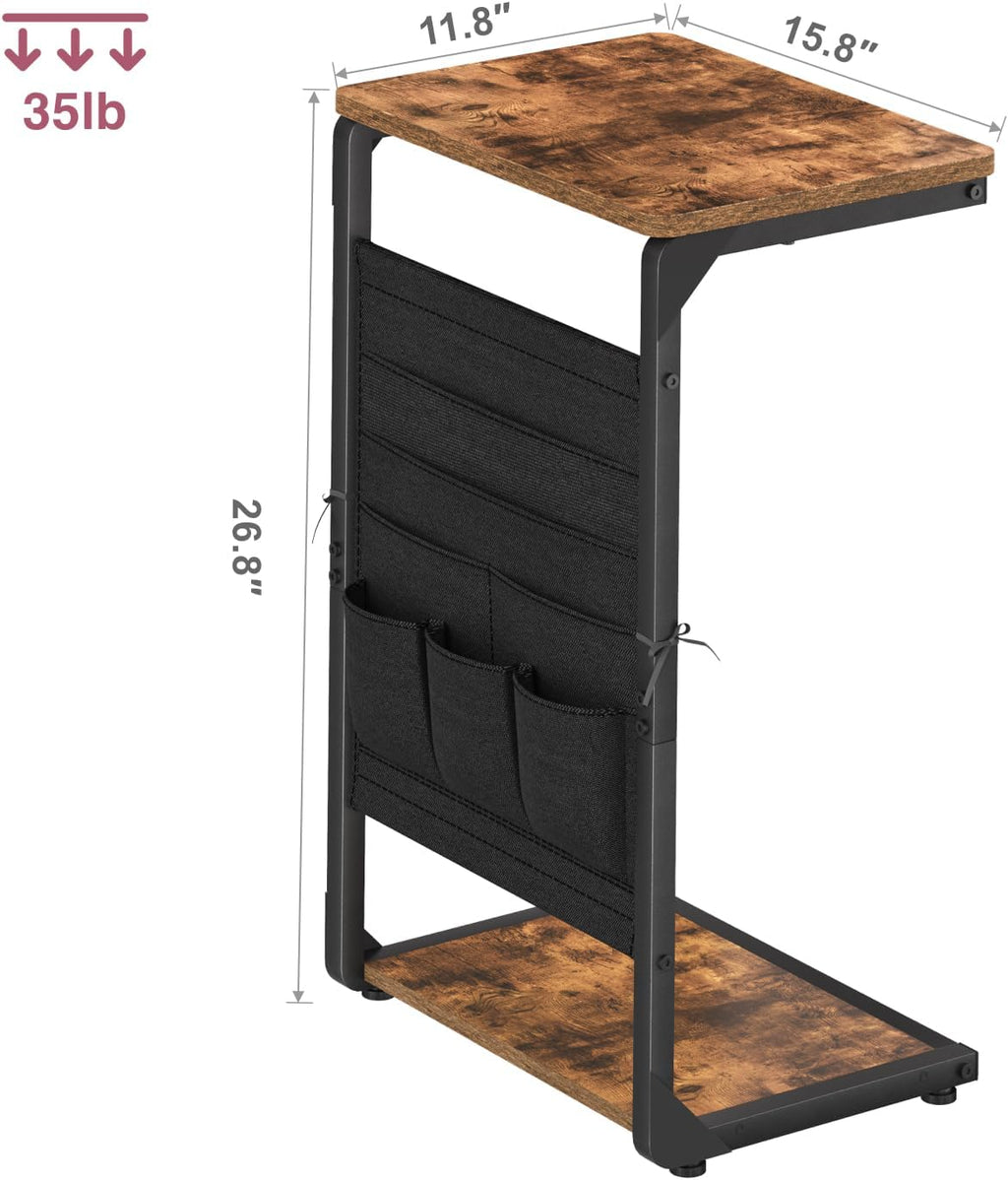 Wood Pedestal TV Trays for Eating on Couch, C Shaped End Table for Couch Side Tables that Slide Under, Sofa Arm Recliner Chair Dinner Table, Small TV Tray Over the Couches Stand, Living Room ET-P-BRW1