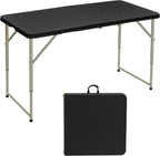 VECELO Folding Table 4 Ft, 3 Adjustable Height, Portable w/Handle, Black | Fold-in-Half, Heavy Duty, Space Saving, Plastic Utility Table, for Camping, Party, Dining, Indoor & Outdoor Use