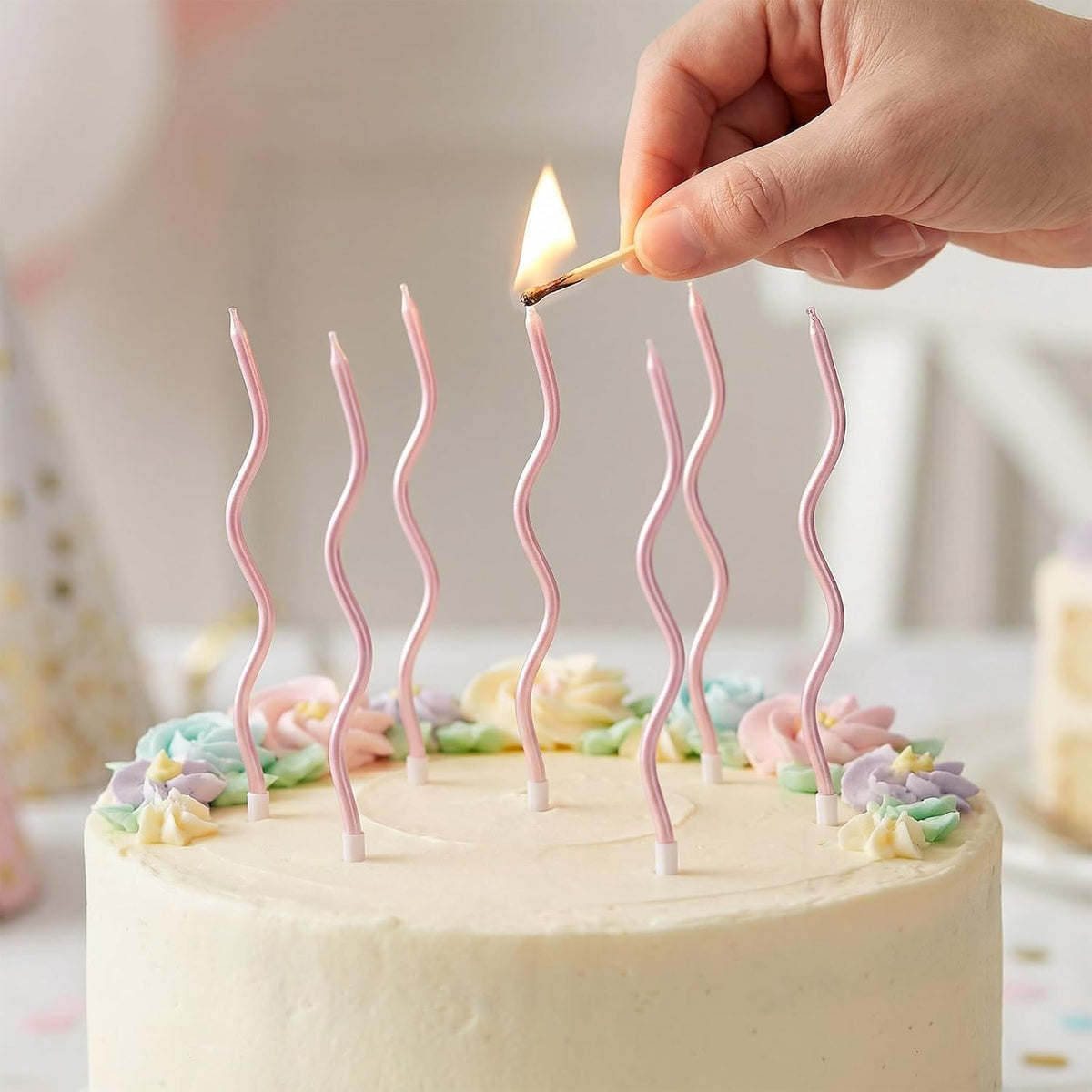 24 Pcs Pink Spiral Long Thin Birthday Candles, Twisted Curved Candle Cake Topper, Birthday Parties, Wedding Decoration